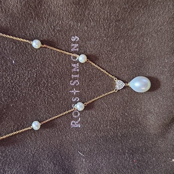 Ross-Simons Jewelry - Ross Simons 20” Cultured Pearl and Diamond Accent Necklace 14K Gold Delicate